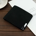 Cartera bifold negra para hombre en tela texturizada con esquina metálica geométrica - Negro