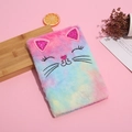 Cute gradient plush cat diary notebook for kids with colorful ears and embroidery - Pink Blue & Yellow Gradient