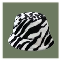 Faux fur zebra pattern bucket hat for women providing warmth in autumn and winter - Zebra Print Rabbit Fur Style Bucket Hat