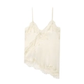 Dettaglio canotta in raso avorio con pizzo raffinato e orlo asimmetrico per un look chic - Taglia S / Bianco latte