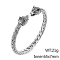 Brazalete abierto cabeza de lobo plateado con textura trenzada y peso 21g - Color Acero (KB78278-BD)