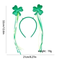 St. Patrick's Day headband with green glitter clovers and ribbon showing product dimensions - Shamrock Glitter Tassel