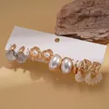 5-pair gold and silver earring set with pearls and floral shells on display card - Silver Pin-Gold (10-Piece Set)