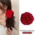 Pince à cheveux fleur rose rouge élégante de 9cm pour coiffures féminines - Grand 9cm / Rouge