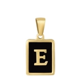 18K gold plated necklace with rectangular black enamel pendant featuring letter E - Letter E