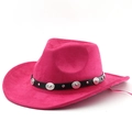 Klassieke rozerode vilten cowboyhoed met zwarte lederen band en zilveren metalen details - M(56-58cm) / Rozerood
