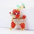 Portachiavi barboncino con strass rossi con finitura dorata e cristalli chiari - Rosso