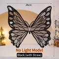 Black embroidered butterfly cake topper with crystal beads for Valentine's Day decor - Black Heart (No Light - Straw Style)