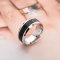 Smart titanium steel temperature ring with black inlay and golden Celsius degree symbol - US 6 / Silver