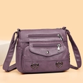 Sac bandoulière en cuir souple violet avec poches zippées et décoration cœur femme - Violet