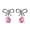 Elegant S925 silver bow stud earrings with pear-cut pink drop pendants for women - Bowknot Waterdrop(DY110316-S-W-BF) / Platinum Plated Pink Zirconia