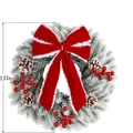 Frosted pine Christmas wreath with a red velvet bow, pinecones, and red berries, 13 In - 35cm PE Frost White Wreath With LED Lights