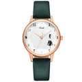 Minimalist women's quartz watch with dark green leather strap and rose gold metal case - Green