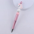 Pink unicorn beaded ballpoint pen with sparkling rhinestones and cute cartoon design - Pink Unicorn