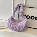 Lavender pleated ruched cloud tote bag with large capacity and soft quilted velvet texture - Light Purple