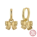 Elegant S925 sterling silver golden bow-knot hoop earrings with textured finish - Gold Bow Earrings SE412-14K / Gold
