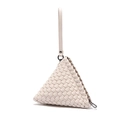 Beige woven leather triangle wristlet bag with Intrecciato style and metal zipper - Off-white