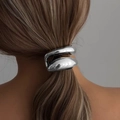 Silver metallic minimalist ponytail cuff clip with high-gloss mirror finish for women - Silver
