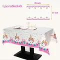 Golden foil unicorn party PE tablecloth with floral patterns, 86 x 51 inch size - Flower Unicorn Style - Small