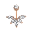 Rose gold belly ring featuring marquise-cut and round clear cubic zirconia stones - Style 3 Rose Gold