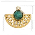 Detail showing 14mm by 17mm fan-shaped gold pendant with green natural stone - YE108-Fan Hollow Gold Base Green Stone