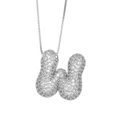 Balloon-style silver letter W pendant necklace with shiny crystal pavé stones - Letter W / Silver