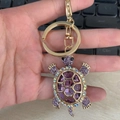 Golden turtle keychain with purple gemstones and colorful rhinestones variant - Purple