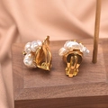 Baroque pearl cluster clip-on earrings with gold finish and spring back closure - Clip-On Earrings / Double-layer Flower Ear Clip