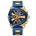 LIGE men's triangle chronograph watch with blue silicone strap and gold accents - Gold Blue