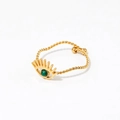 Verstelbare gouden gedraaide ring met een groene malachiet duivels oog steen - Verstelbaar Open / Evil Eye Natuurlijk Turkoois Gedraaide Stijl (KBJ245) / Goud