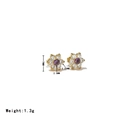 Purple flower stud earrings with gold plating and 7mm diameter cubic zirconia stones - Gold Base Purple Zirconia