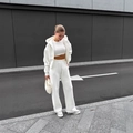 Women's 3-piece casual sports set in white with zip-up hoodie and wide-leg trousers - S / White