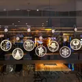 Hanging 3D LED Christmas window light with reindeer pattern and suction cup mount - Round Light Combo 3 (7-Pack) / Battery Included