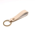 Minimalist beige PU leather keychain accessory with premium gold metal ring and rivet - Khaki & Gold