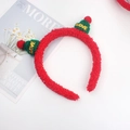 Plush red Christmas headband with green knit hats and golden LOVE lettering detail - 40# Christmas Headband - Green Santa Hat