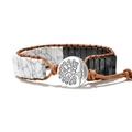 Bracciale boho in pelle con pietre bianche e nere e chiusura con albero della vita - Motivo Marmo Bianco e Nero/Bottone in Argento Albero della Vita