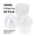 50er Set transparente 360ml Plastikbecher mit Domdeckeln für weihnachtliche Dessertbecher - Boba Tasse 50 Stück ohne Löffel