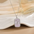 Detail of silver tarot necklace with seahorse pendant and pink enamel inlay with crystals - Silver Seahorse Pink Purple Enamel Style (XL0510)