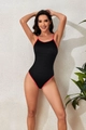 Bañador de una pieza negro ajustado con textura ondulada y bordes rojos - S / Negro(Borde Rojo)