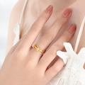 Retro vintage gold plated bowknot inspired barbed wire style titanium steel ring for women - US 6 / Gold