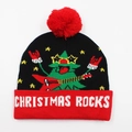 Black and red LED Christmas knit hat with festive Christmas Rocks rocking tree design - Hat Style 8 (Black Red Rock Tree)