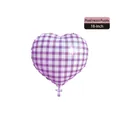 Purple and white checkered heart-shaped foil balloon in 18-inch size for party decor - 18-inch Heart Gingham Purple