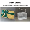 Dark green seagrass gift box with decorative ribbon and transparent PVC tote bag - Dark Green (DIY Ribbon) + Handbag