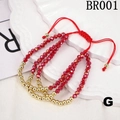 Detail of red crystal faceted beads and gold copper beads on adjustable woven bracelet - One Size / Mixed Red