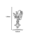 Detailed view of a silver crown earring with cubic zirconia and 1.39cm size dimensions - Crown Drop Design (6#) / Silver