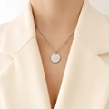 Minimalist silver chain necklace with a round abstract face pendant for women - P902-Steel Color Small Round Plate Necklace-40+5cm / Steel