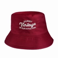 Detail of vintage white embroidery on a wine red cotton bucket hat with clean stitching - 55-58cm / Wine Red (Vintage)