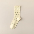 Chaussettes en coton jaune pâle à pois noirs avec des bordures à volants douces - Jaune Lait
