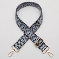 Adjustable bag strap with blue and black geometric diamond patterns and gold hooks - No. 707 Gold Hook