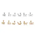 Set of 6 stainless steel cartilage earrings with cubic zirconia in gold and silver plating - 1# Fishbone / Silver